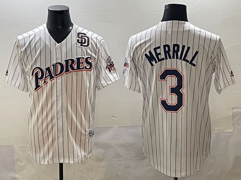 Men 2025 San Diego Padres #3 Merrill White Stripe Throwback Game Nike MLB Jersey style 8